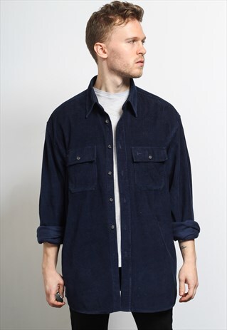 VINTAGE CORDUROY CORD SHIRT BLUE