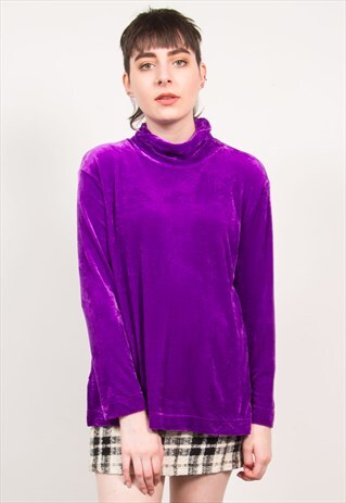 VINTAGE 90'S PURPLE TURTLE NECK VELVET TOP