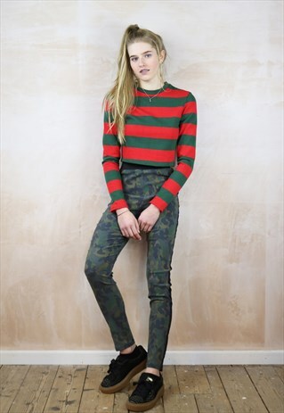 CAMO SLIM FIT PANTS WITH BLACK STRIPE