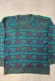 VINTAGE KNITTED JUMPER ABSTRACT PATTERNED KNIT SWEATER