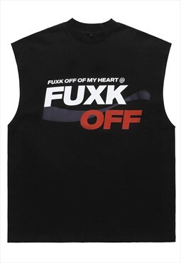 Fxck off sleeveless t-shirt punk slogan top surfer vest 