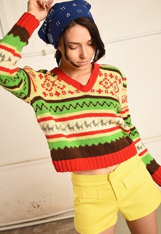 VINTAGE 70S JAZZY HANDKNIT JUMPER