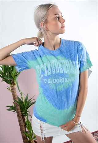 VINTAGE TIE DYE T-SHIRT WITH GRAPHIC PRINT IN BLUE.