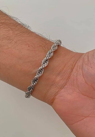 CITY BANKER. SILVER CHUNKY ROPE CHAIN BRACELET