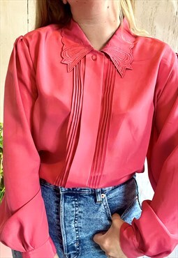 Vintage Pink Retro Pointed Scallop Collar 80's Blouse