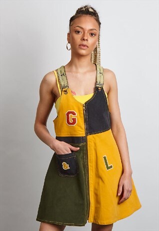 VINTAGE 90'S VARSATIE COLOUR BLOCK DUNGAREE DRESS