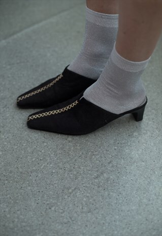 VINTAGE 80'S BLACK SUEDE MULES