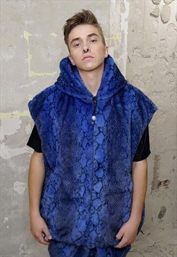 Snake fleece vest jacket handmade python gilet bomber blue