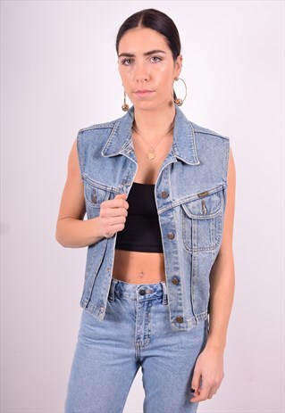 WRANGLER WOMENS VINTAGE DENIM GILET MEDIUM BLUE 90'S