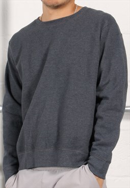 Vintage Sweatshirt in Grey Crewneck Plain Jumper Medium