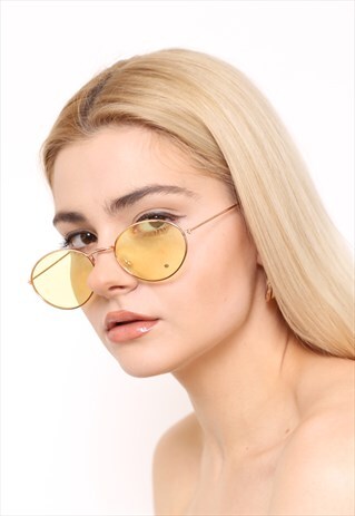 YELLOW OVAL 90S STYLE SUNGLASSES UV400