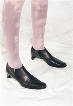 Vintage Leather Shoes 90s Minimalist Heels in Black