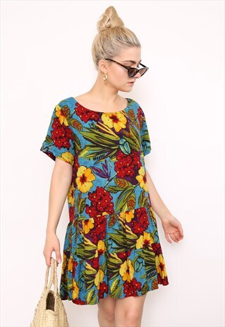 VINTAGE 90S MULTICOLOURED HAWAIIAN FLORAL DRESS