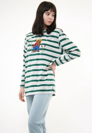 80S VINTAGE BEAR STRIPED PADDED SHOULDERS TOP 444