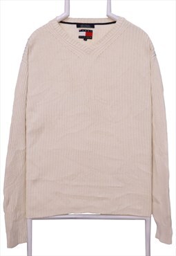 Vintage 90's Tommy Hilfiger Jumper Knitted V Neck Beige