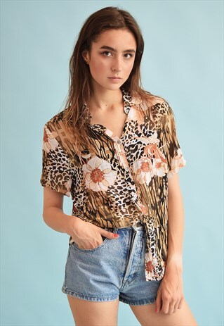 90'S RETRO FLORAL & ANIMAL PRINT FESTIVAL BLOUSE TOP