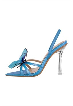 Butterfly Pointed Toe Clear Heel Slingback Sandals