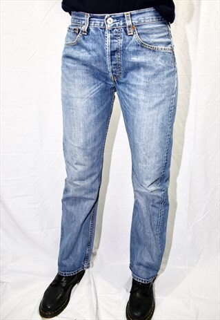 VINTAGE MEDIUM BLUE WASHED HIGH WAISTED 501 JEANS 077