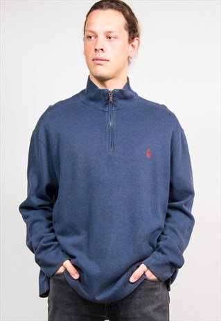 VINTAGE POLO RALPH LAUREN 90'S BLUE QUARTER ZIP JUMPER