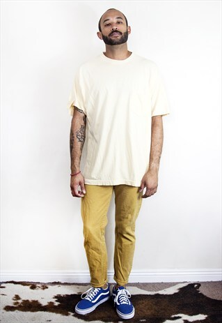 90S CLASSIC SPORTSWEAR PASTEL YELLOW POCKET TEE LARGE