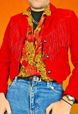 Vintage Suede Leather Fringe Western Cropped Blazer Jacket