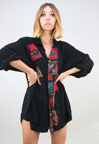 VINTAGE OVERSIZED LONG SLEEVE PATTERNED SHIRT