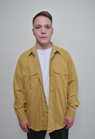 Minimalist button down shirt, 90's yellow oversized shirt