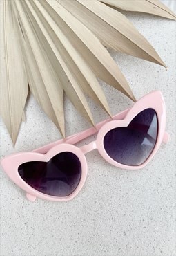 Baby Pink Heart Black  Cat Eye Festival Retro Sunglasses