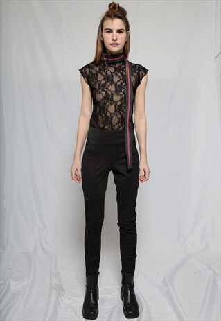 HIGH WAIST ELASTIC BLACK STRETCH TROUSERS