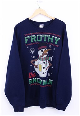Vintage Frothy The Snowman Sweatshirt Navy With Graphic 90s