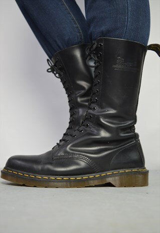 VINTAGE 90S DR. MARTENS BLACK LEATHER 14 EYELET BOOTS PUNK