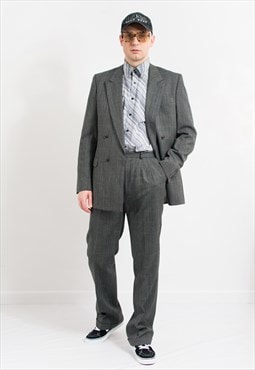 Vintage wool suit in grey double breasted jacket