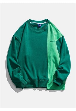 CONTRAST STITCHING SWEATSHIRT UTILITY JUMPER SKATE TOP GREEN