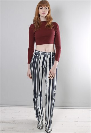 VINTAGE 70S BLUE STRIPE STRETCH FLARE JEANS TROUSERS