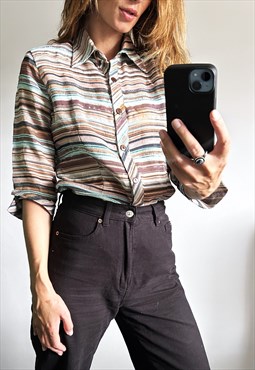 retro 70s Striped Colorful Top / Shirt - M