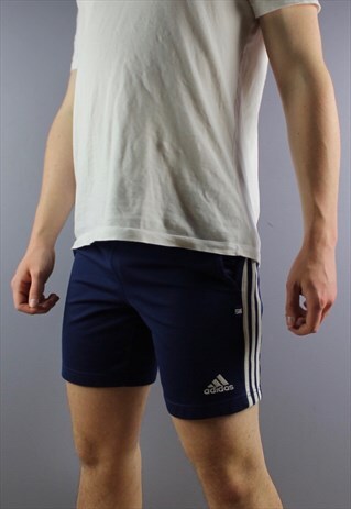 VINTAGE ADIDAS SHORTS IN NAVY WITH POCKETS, EMBROIDERED LOGO