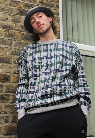 VINTAGE / 80'S / GREY PATTERNED JUMPER