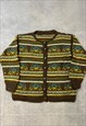 VINTAGE KNITTED CARDIGAN ABSTRACT PATTERNED CHUNKY KNIT