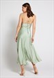 MILA ASYMMETRIC COWL NECK SATIN SLIP DRESS - SAGE GREEN