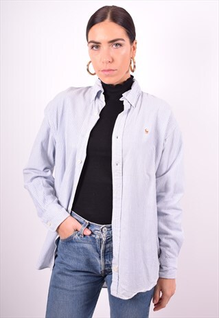 RALPH LAUREN WOMENS VINTAGE SHIRT XL BLUE STRIPES 90'S