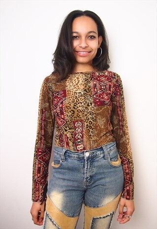 BROWN MULTI PRINT LONG TOP