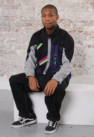 VINTAGE REEBOK RUNNING BIG LOGO TRACK JACKET NAVY AND BLACK