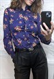 BLUE FLORAL BOHO 70S SHIRT / BLOUSE - XS