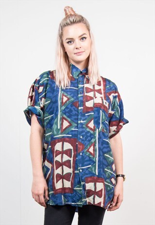 90'S ABSTRACT GRUNGE OVERSIZE SILK SHIRT