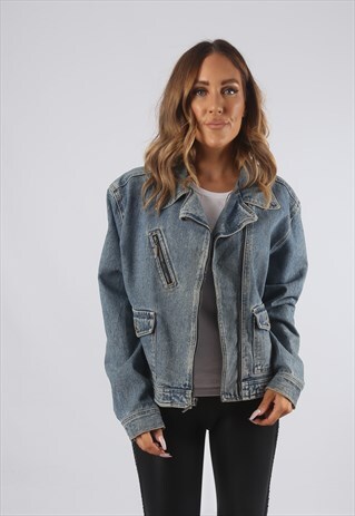 VINTAGE DENIM JACKET OVERSIZED FITTED UK L 14 (J9AP)