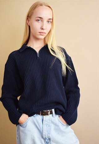 90'S NORMCORE OVERSIZED KNIT NAVY BOYFRIENDS JUMPER TOP