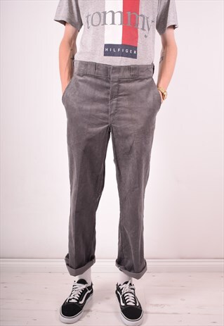 DICKIES MENS VINTAGE CORDUROY TROUSERS W32 L30 GREY 90S