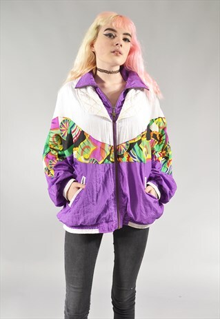 VINTAGE PURPLE & WHITE BOMBER JACKET