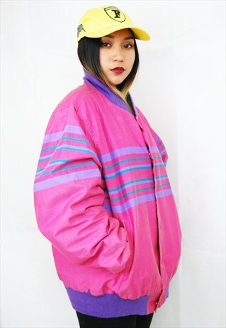WRANGLER PRINTED BUTTON DOWN BOMBER JACKET (1990'S/PINK)