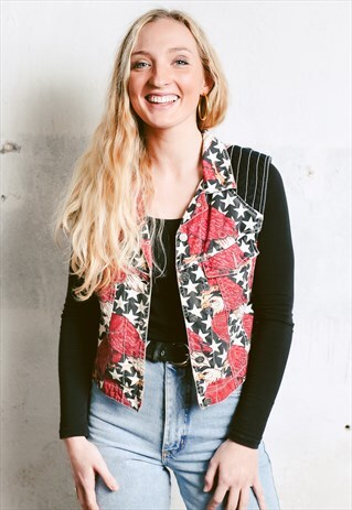 VINTAGE 90S PATTERNED DENIM VEST GILET